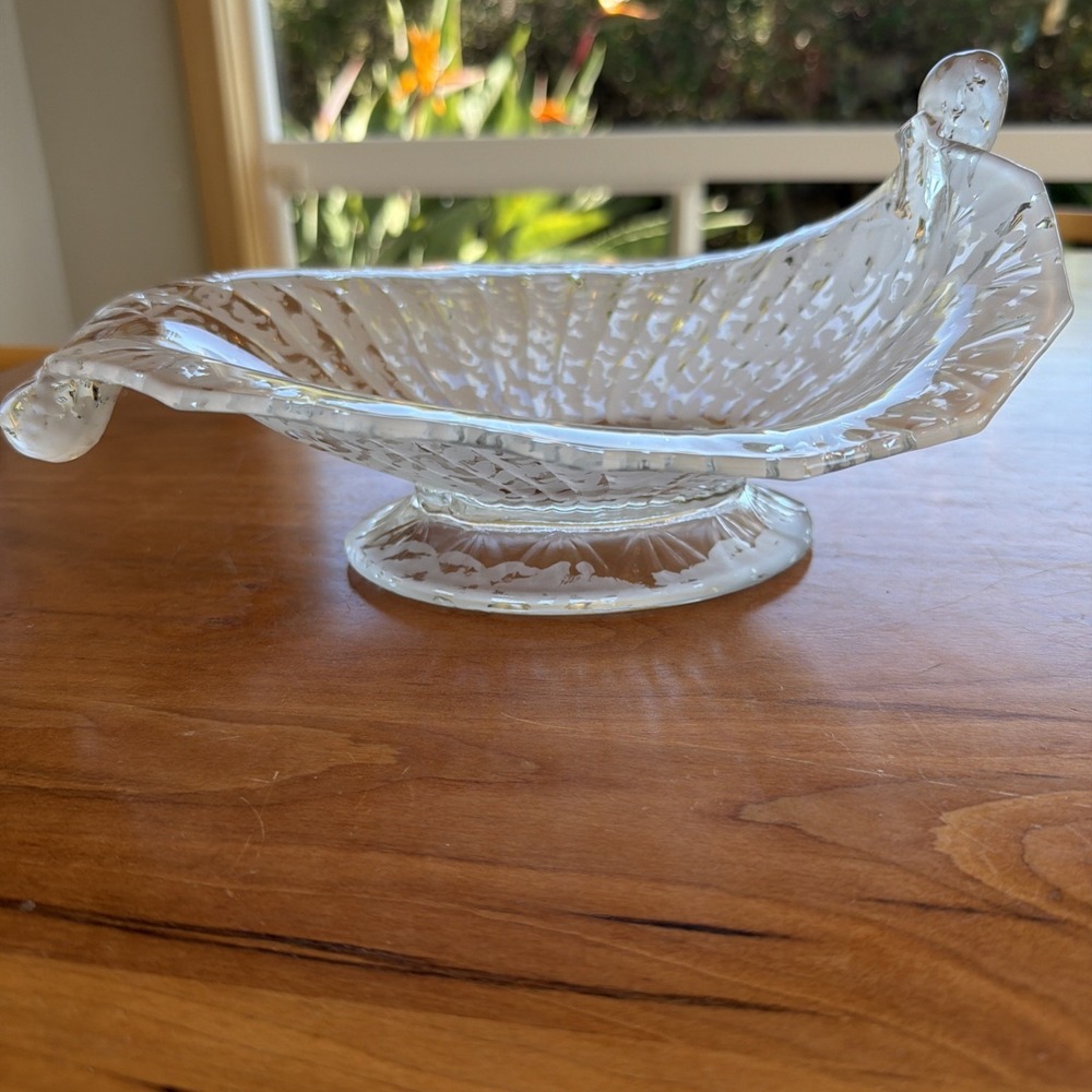 Vintage Fenton Ming Crystal Clear Frosted Satin Finish Footed Tulip Bowl Elegant